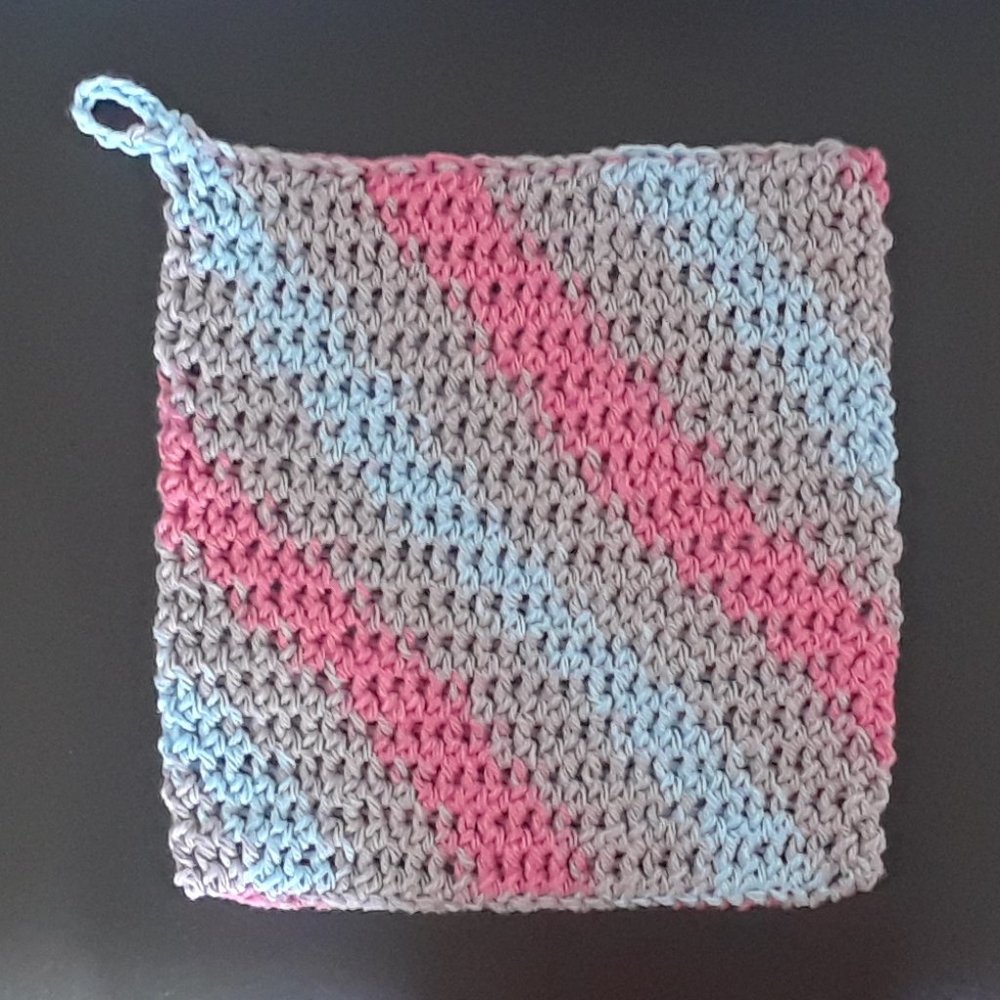 Pink, Blue, Purple-Gray Potholder Double Thick